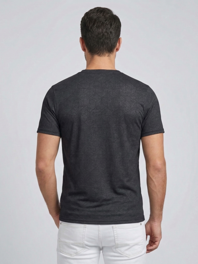 Redbros Black Geometric Cube Pattern Crew Neck T-Shirt for Men - Back View