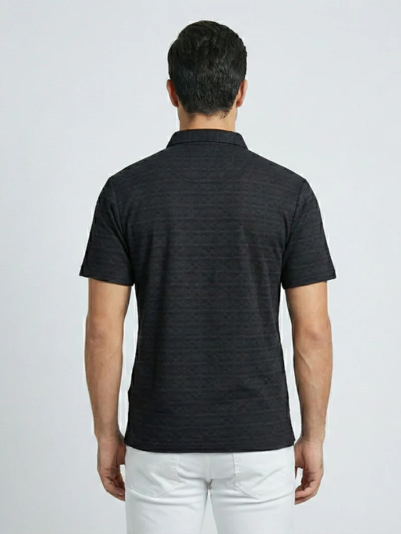 Redbros Black Geometric Pattern Polo T-Shirt for Men - Back Pose