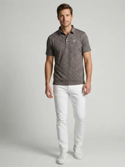 Redbros Brown Geometric Pattern Polo T-Shirt for Men - Full Pose