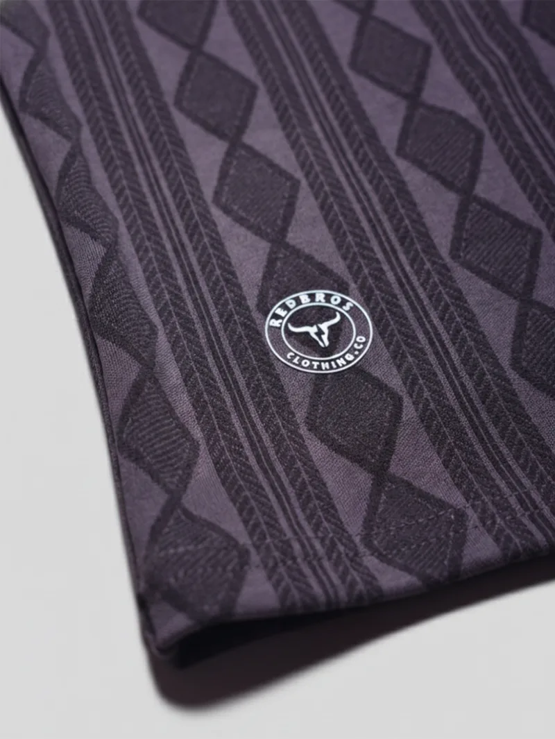 Redbros Charcoal Grey Geometric Crew Neck T-Shirt High-Fidelity Fabric Detail Showing Vertical Diamond Pattern and Stitching