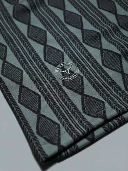 Redbros Grey Geometric Crew Neck T-Shirt High-Fidelity Fabric Detail Showing Vertical Diamond Pattern and Stitching