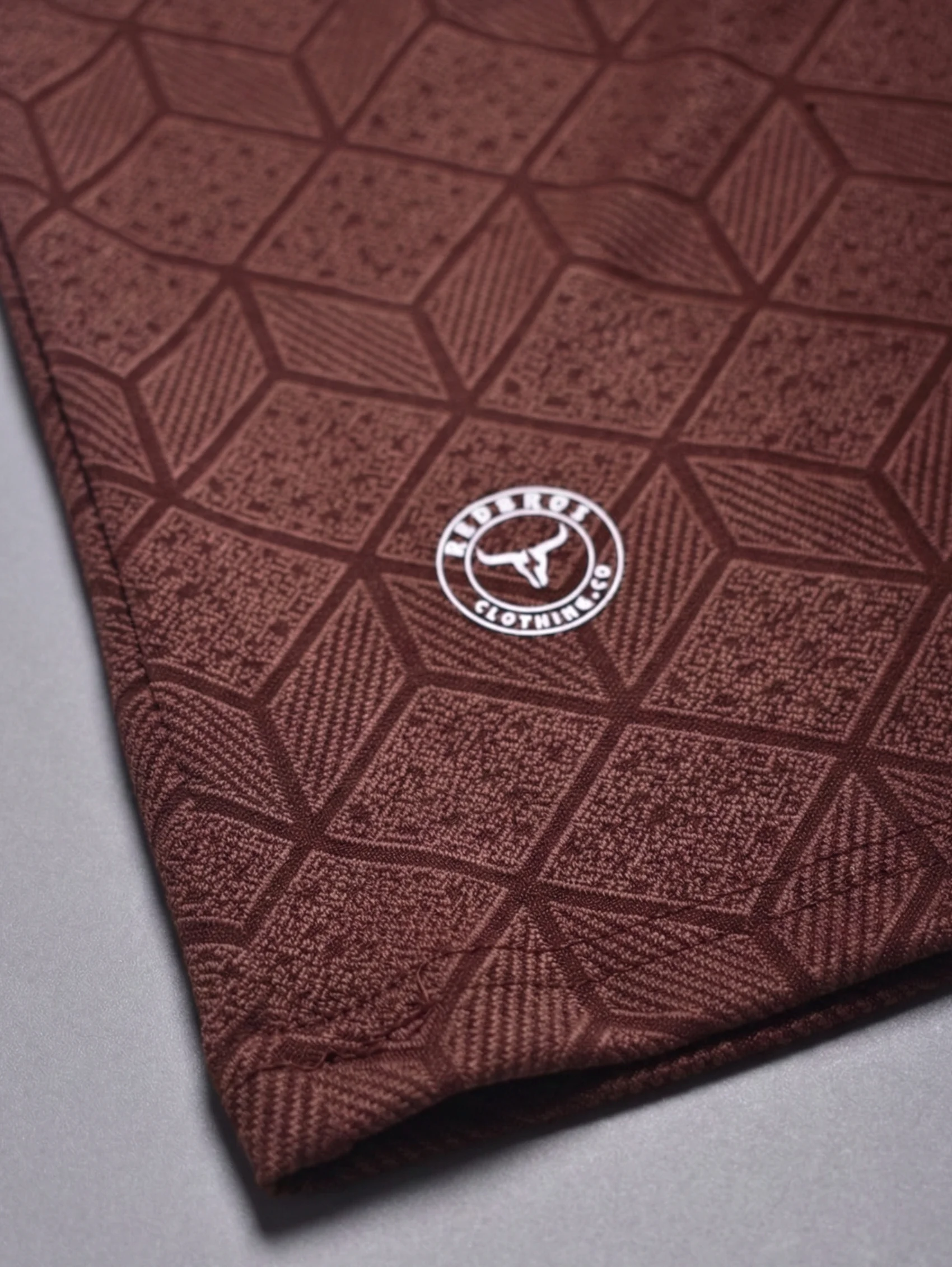 Redbros Mocha Brown Geometric Crew Neck T-Shirt High-Fidelity Fabric Detail Showing Interlocking Weave and Stitching
