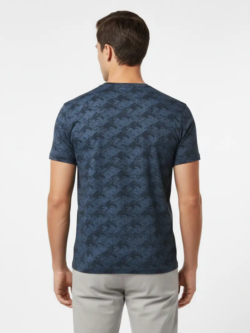 Redbros Navy Blue Abstract Pattern Crew Neck T-Shirt for Men - Back Pose
