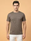 Redbros Olive Green Geometric Cube Pattern Crew Neck T-Shirt for Men - Front Pose
