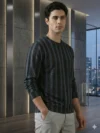 Redbros Dark Navy Blue Designer Sweatshirt for Men Featuring Chevron Pattern - Front Pose